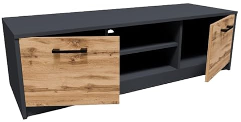 MATKAM Fernsehkommode 2DC H36xB120xT41cm, laminierte Möbelplatte 16 mm, Zwei Ablagen mit Türen Links und rechts, in der Mitte EIN Regalfach, Metallscharniere (Anthrazit Grau-Wotan Eiche)