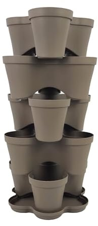 Tecnokit Plana vaso impilabile Roma, in polipropilene con sottovaso, vaso multistrato tridimensionale, vaso per fragole, fioriera da esterno ed interno, tris vasi giardino verticale (MOCCA, 5 VASI)