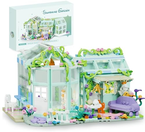 ArrGo Architektur-Bausteine-Spielset mit LED-Leuchten DIY-Zusammenbau von Gartenhäusern Set zum Zusammenfügen Street View-Ziegelstein-Modellbausatz Geschenke und Dekor 782teilig