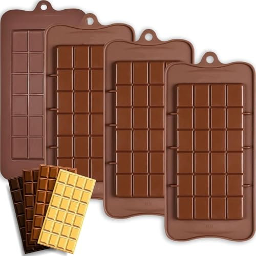 NIEEKRUN 4 Stück Brechbare Schokoladenformen, Silikon Schokoladenform Tafel, Chocolate Mold Antihaft-wiederverwendbare, Silikonform für Schokolade BPA-frei