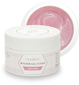 Maniglow Aufbaugel für Gelnägel Glitter Rose - Für Verlängerung und Verstärkung - Einfach anzuwendendes Nagelgel UV LED - Gel Nägel Farben Auswahl - Builder Gel Für Nägel HEMA-frei - Sicher - 15 ml