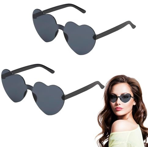 Herz Sonnenbrille,Hippie Sonnenbrille Schwarz 2 Stück,Herzbrille Festival Gadget,Sonnenbrille Herzform Party,Festival Brille,Witzige Herzbrillen,Herzsonnenbrille für Geburtstagsfeier, Halloween