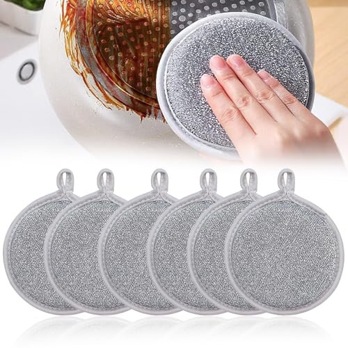 Erzekrim 6 Stück Putzlappen Spültücher Drahtschwamm Mehrzweck Geschirrspüllappen aus Draht, Schwamm und Draht Putztücher, Wiederverwendbar Topfreiniger Putzlappen für Nass und Trocken