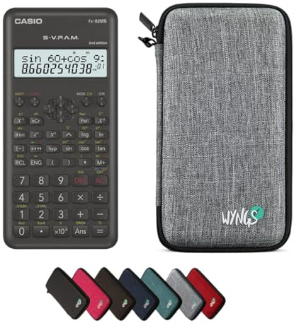 Casio fx-82MS 2nd Edition inkl. WYNGS Schutztasche Hellgrau - Wissenschaftlicher Taschenrechner - Basic Set