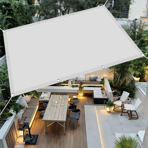 Schattierungsnetz inkl Befestigungsseile 380 x 380 cm Wasserdicht Sonnenschutz Balkon Premium Polyester, Segeltuch mit Ösen für Garten Terrasse Camping Balkon Outdoor, Weiß