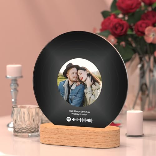 Rainsar Spotify Glas Personalisiert, Personalisierte Schallplatte mit Foto, Personalisierte Musik Spotify Record, Spotify Plaque Song Album Fotorahmen, Personalisiertes Fotogeschenk für Sie und Ihn