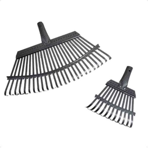 Galaflor Laubrechen Set (Metall) mit 2 Geräteköpfen, Stahlstiel (163 cm, verstellbar), gummiertem Griff, 11 & 25 Zinken, Arbeitsbreite: 21 & 47, Gesamtlänge 182/185 cm, Gartengeräte