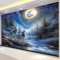 Panoramique Murale Forêt Animal Loup Lune Papier Peint Intissé pour Salon Chambre Enfant Chambre Décoration Murale Poster Tableaux Photo Muraux 350x256 cm