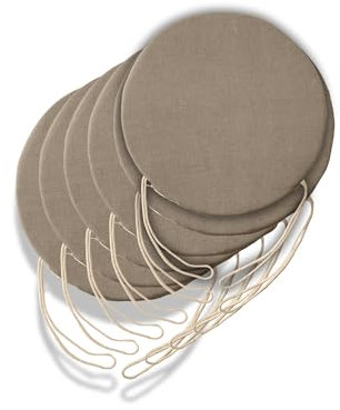 6 cojines redondos para silla de cocina desenfundables, cojines para sillas de salón – Cojines de silla con lazos, fabricados en Italia, grosor 3 cm, decoración del hogar (beige, diámetro 40 cm)