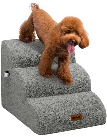 Deconovo Hundetreppe für Kleine Hunde 3 Stufen Tragbare Haustiertreppe mit Waschbarer Bezug Hunderampe rutschfest Katzentreppe Haustierrampe für Ältere Hunde mit Gelenkproblemen, 57x40x40 cm, Hellgrau