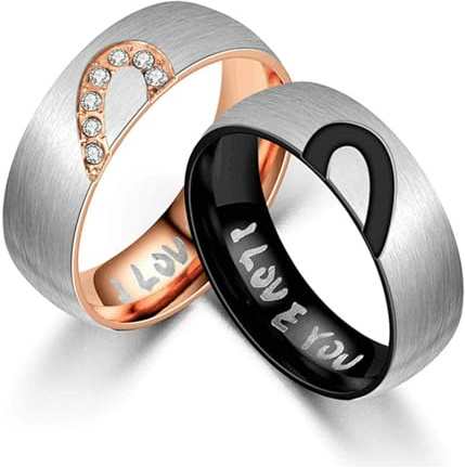 Bishilin Eheringe Edelstahl 6MM, Paar Ringe Set Puzzle Herz mit Gravur I LOVE YOU Trauringe Verlobung Ringe Hochzeit Gr.51 (16.2)-72 (22.9)