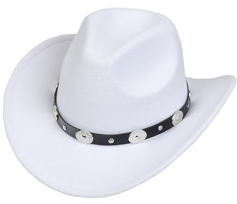 Western Cowboy Hat for Men Women with Belt Outdoor Sun Protection Soft Fedora Hat with Shapeable Brim for Girls Boys White