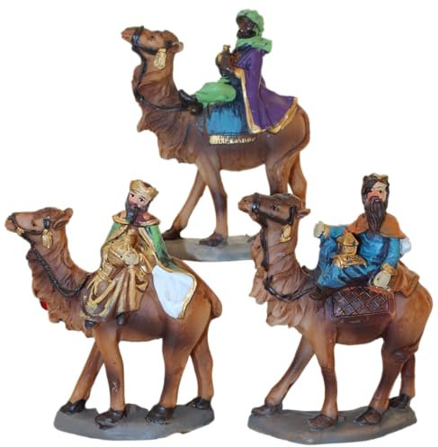 BEST&FREE Figura Rey Mago en Camello 22 cm – Figura Individual Artesanal para Belén – Decoración de Navidad Tradicional Hecha y Pintada a Mano (Baltasar)