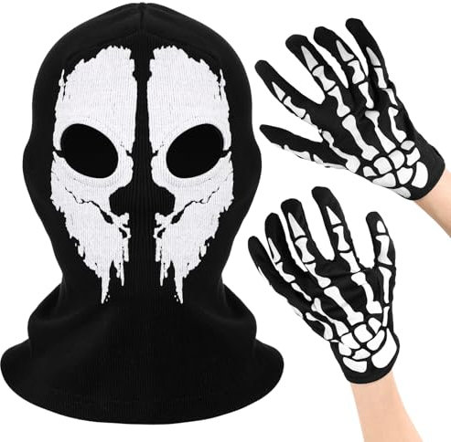 Boyiee Skelett Maske Sturmhaube Sturmmaske für Männer Frauen Halloween Karnevalsgeschenke Cosplay Radfahren Wandern Ski Winter Warm mit Totenkopfhandschuhen