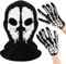 Boyiee Skelett Maske Sturmhaube Sturmmaske für Männer Frauen Halloween Karnevalsgeschenke Cosplay Radfahren Wandern Ski Winter Warm mit Totenkopfhandschuhen