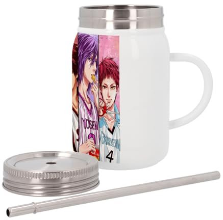 Mug Isotherme en Inox avec Couvercle et Paille - Kuroku S Basket Shonen Manga Japon - 500 ml - Tasse Thermo