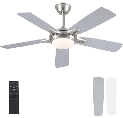Surtime Ventilatore da soffitto con luce e telecomando, 132 cm ventilatore da soffitto silenzioso per camera da letto e soggiorno, luce LED dimmerabile, nichel