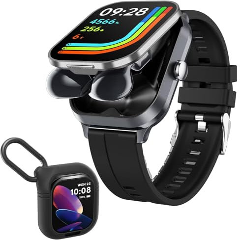findtime Smartwatch mit Kopfhörer Bluetooth Earbuds Uhr mit Kopfhörer drin kabellos unsichtbar mini klein in Ear Kopfhörer Pulsuhr Schrittzähler Gesundheitsuhr Sportuhr Herren Musik