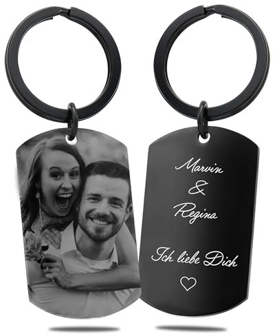 BAVELA Schlüsselanhänger mit Bild | Personalisierter Schlüsselanhänger | Partner und Freundinn | Schlüsselanhänger Gravur Foto | Partner Geschenk aus Edelstahl