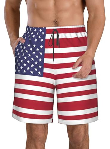 GFXEDSAH Maillot de bain pour homme imprimé drapeau américain, short de bain élégant pour homme, maillot de bain en polyester à séchage rapide, blanc, XXL