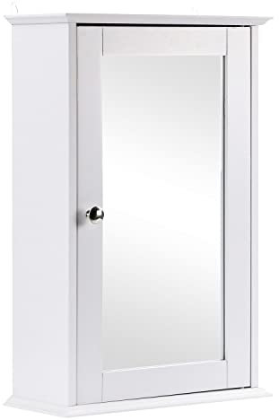 Livhome Bathroom Wall Cabinet with Mirror, Wall Mounted Single Door Storage Cabinet, Mirrored Bathroom Organizer for Toilets and Compact Spaces (White)