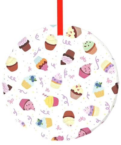 Leckerer runder Glasanhänger mit Cupcake-Druck, Weihnachtsschmuck für die Weihnachtszeit, Weihnachtsbaum-Dekoration