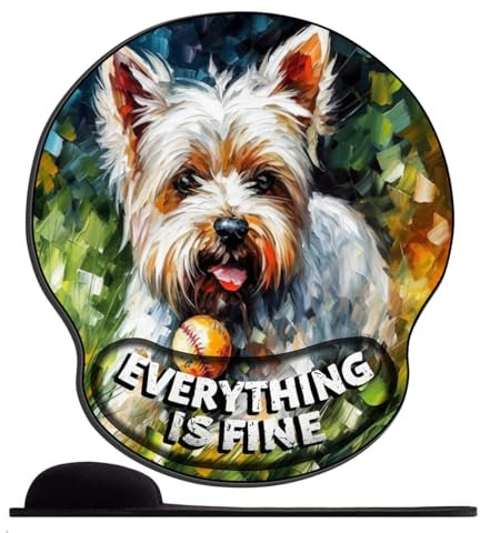 Mauspad mit Handauflage Weißer Yorkshire Terrier Baseball (2) Mousepad Ergonomische Gelkissen Mouse Mat Katze Handgelenkauflage für Alle Maus Offfice Heim Computer Laptop