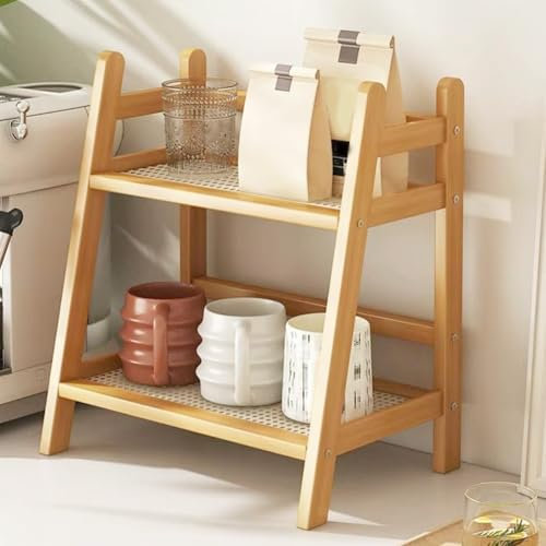 Organisateur de cuisine en bambou imitation rotin - Étagère à épices debout - Petite étagère de rangement pour salle à manger, cuisine, salle de bain, bureau
