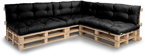 Gutekissen® Palettenkissen Set – Sitzkissen für Europaletten – Gefüllt mit Granuliertem Poulirette-Schaum NPPI – 3X Set (Sitzkissen 120x80 +Rückenlehne 120x40), Schwarz