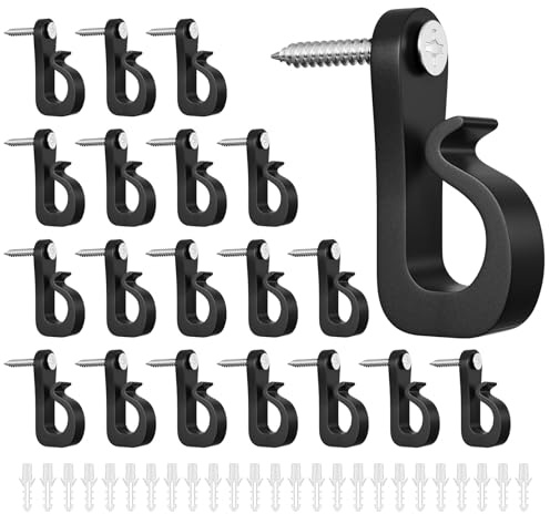 ilauke 20 ganci a vite con viti, 35 x 29 mm, gancio Q in lega di zinco, per illuminazione natalizia, per interni ed esterni, casa, giardino, luci esterne, feste di Capodanno (nero)