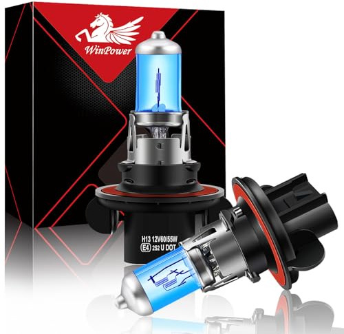 WinPower H13 9008 P26.4t Halogen Headlight Bulbs 60/55W 5000k Warm White High/Low Beam Lamp 12V Auto Car Fog light Bulb, 2 Pieces