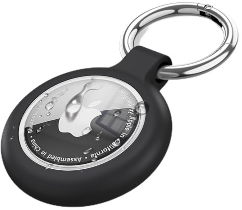 Oumida Hülle für Apple AirTag Schlüsselanhänger, Airtags Anhänger, Vollständig wasserdichte AirTag TPU Schutzhülle, Runde Kohlefaser, Kratzfeste Langlebige Case Cover (Schwarz)