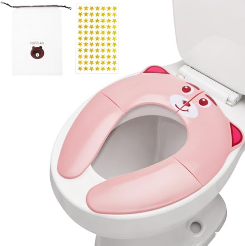 Faltbarer Toilettensitz Kinder - Tragbarer Reise Toilettenaufsatz mit Tasche und Sternaufkleber - WC Sitz Klappbar für Kleinkinder Mädchen Jungen unterwegs ab 2 Jahre