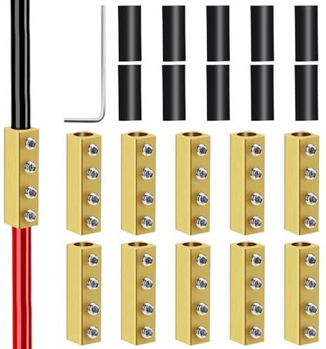 Linkstyle 10PCS 5 AWG Wire Connector Nut Kit, 100A 5 6 8 10 Gauge Square Splicing Quick Wiring Connection Brass Terminal, Screw-Fixed Type Heat Shrink Butt Connectors