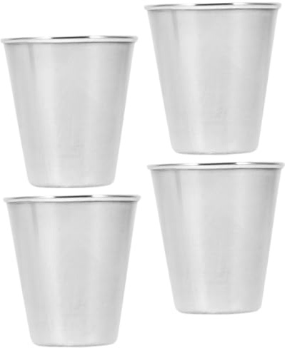 FUNNETOYU Tasses à Shot 4 Pièces en Acier Inoxydable 70ml Fête Bière | Forme Unique, Argenté, Garçon et Filles, Usage Eau et Bière, Lot de 4 Pièces