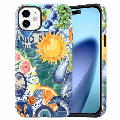 Dahimomo Collage Cute Case for iPhone 12/iPhone 12 Pro 6.1, 2-in-1 Sun Print Girly Aesthetic Design Pattern, Shockproof Bumper Slim Protective Cover for Girl Women, Collage A