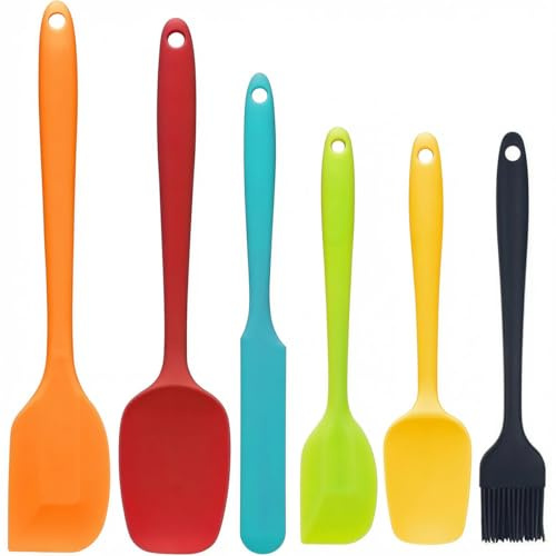 6 Pcs Silicone Spatula Set, Food Grade Flexible Non-Stick Silicone Kitchen Utensils, High Heat Resistant Baking Tools for Cooking Mixing Scraping and Daily Kitchen Use