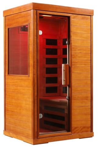 1&2 Person Far Infrared Sauna Room, Hemlock Wood Indoor Sauna with Clear Glass Front Door, 6&7 Color Light Therapy, Low EMF Carbon Heaters for Home Spa Relaxation