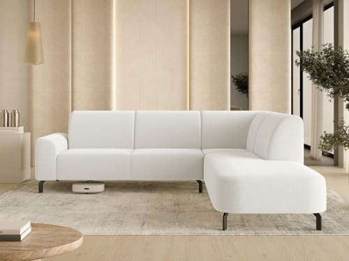 GRAINGOLD Regento Ecksofa 277x218 cm, L-Form Sofa, Sofa für Wohnzimmer, Bouclé Stoff, 4-Sitzer Eckcouch, Modernes Design (Weiß, Rechts)