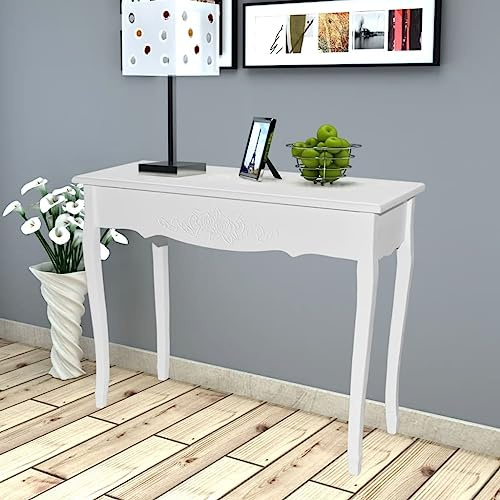 FWIKDUN Coiffeuse blanche avec motif floral et finition laquée comme console compacte pour salon, couloir et petites zones