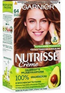 Garnier Nutrisse Dauerhafte Pflege-Haarfarbe mit nährenden Fruchtölen, Coloration mit 8 Wochen Halt, Ultra Crème Tönung, 64 Heller Bernstein