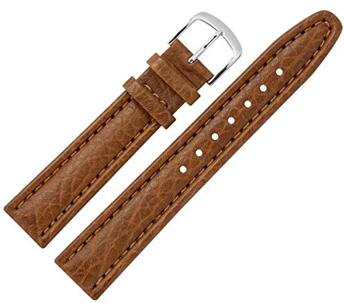 MARBURGER Uhrenarmband 18mm Leder Braun Silber Buffalo Prägung Mit Naht - Montage Set 7861832000120