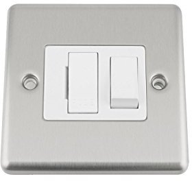 A5 Switched Fused Spur - Satin Matt Brushed Chrome - Classic Style - White Insert Plastic Rocker Switch
