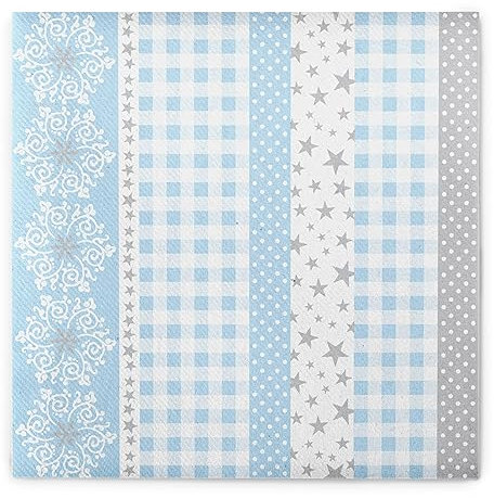 Sovie HORECA Serviette Calypso-Stripes in Silber-Blau aus Linclass® Airlaid, Weihnachtsserviette stoffähnlich, ideal für Winterfeiern & Weihnachten, 40x40cm, 50 Stück