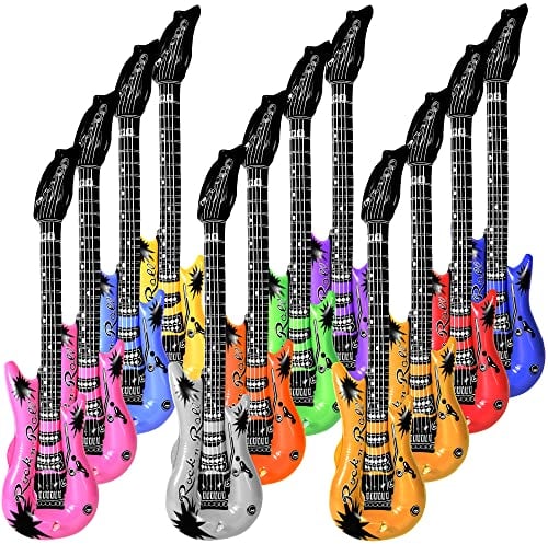 Novelty Place 12 Stück Luftgitarren Bunt Aufblasbar Gitarre Spielzeug Perfekt für Kindergeburtstage Deko Geschenk - 90cm