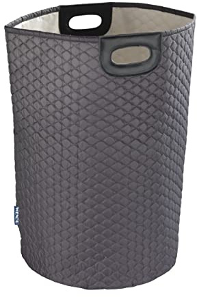 WENKO Wäschesammler Wabo Grau - Wäschekorb Fassungsvermögen: 75 l, Polyester, 40 x 60 x 40 cm, Dunkelgrau