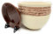 Sun Cakes Pot de Fleurs en Terre Cuite émaillée avec Soucoupe Rond avec bac à Goutte Pot de Fleurs Argile Motif Rayures - 23cm x 17cm - Ivory-Brown