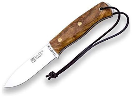 Joker Sportmesser Ember F CO123, Olivenholznholzgriff, braune Lederscheide, Klinge 10,5 cm aus SANDVIK 14C28N Stahl, inkl. 200 cm Parakord 550, Werkzeug zum Angeln, Jagen, Camping und Wandern