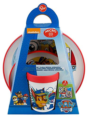 Paw Patrol Children's Dinner Set 3 Piece Micro Plate Bowl Cup Red White Blue Multi Colours