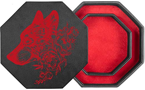 shibby Würfelbrett mit Würfel-Ablage und Deckel für alle Tabletop Spiele - 23,5cm floral M3-2 (rot)